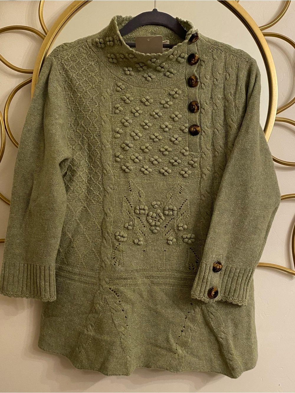Anthropologie Moth Wool Bobble Cable Knit Peplum Mock Neck Sweater Women’s L